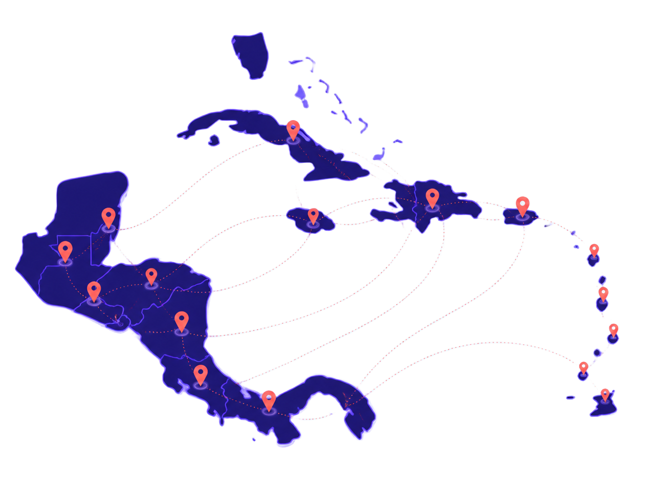 Map of Central America and the Caribbean where Tilopay processes payments